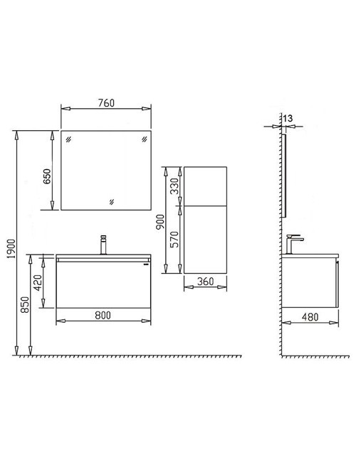 Badkamermeubel Solid Surface Milano 80 centimeter