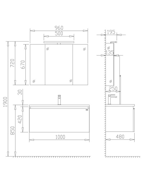 Badkamermeubel Solid Surface Milano 100 centimeter