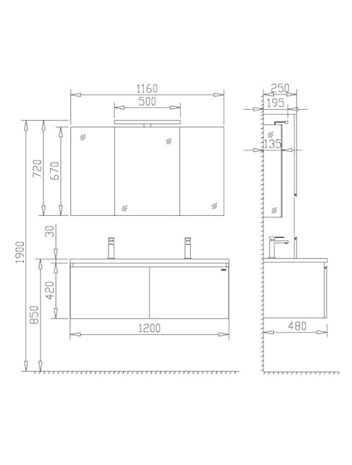 Badkamermeubel Solid Surface Milano 120 centimeter