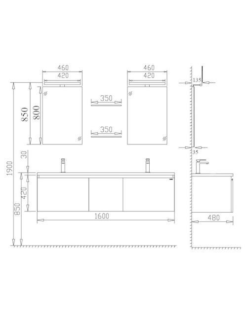 Badkamermeubel Solid Surface Milano 160 centimeter
