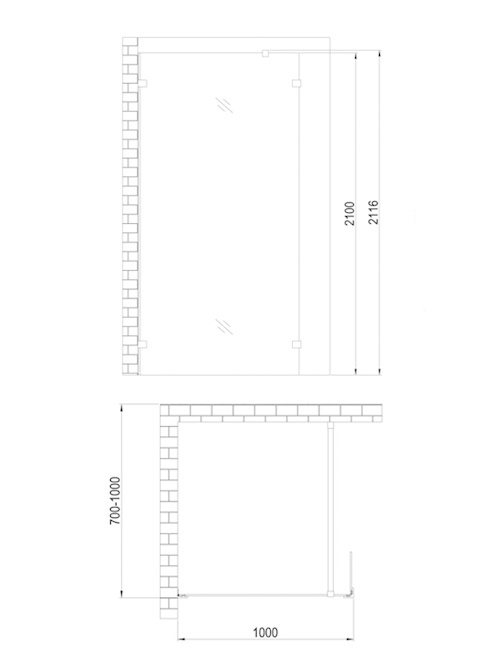 Inloopdouche Smokeglas Zwart met zijpaneel
