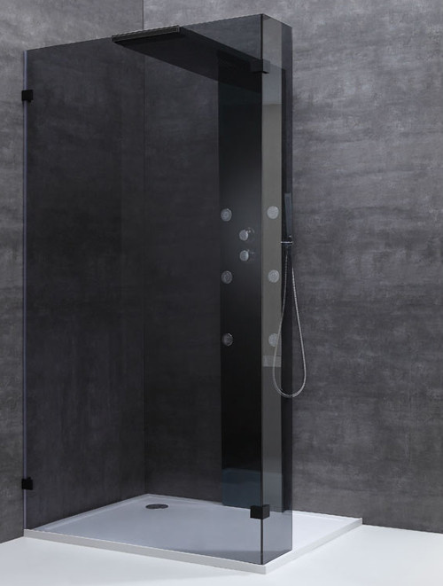 Inloopdouche Smokeglas Zwart met zijpaneel