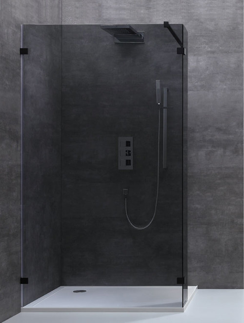 Inloopdouche Smokeglas Zwart met zijpaneel