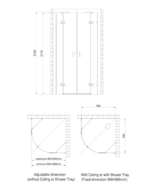 Inloopdouche AWT LAR serie Zwart Glas