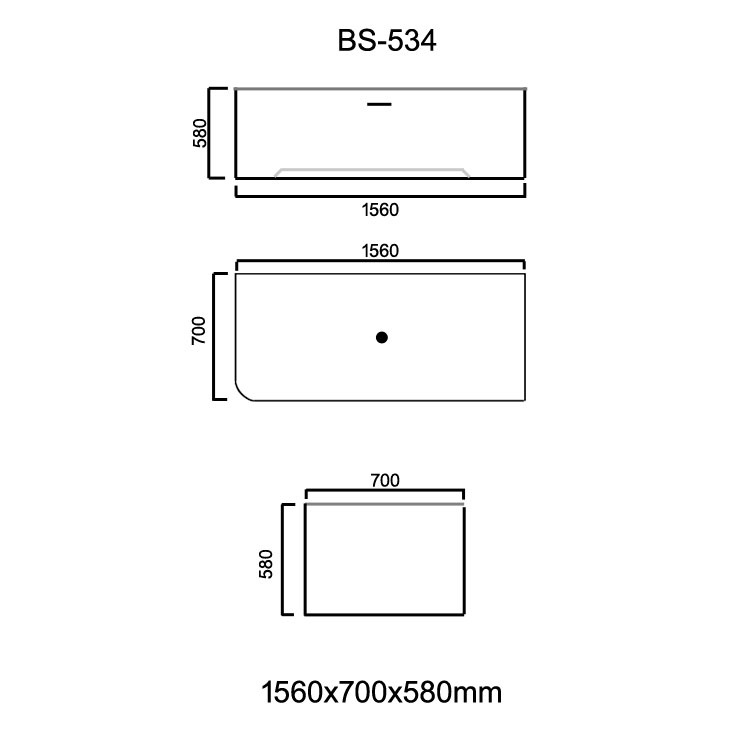 Vrijstaand Solid Surface bad back to wall BS-534