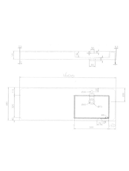StoneArt Solid Surface wastafel LP4516R (exclusief kraan)