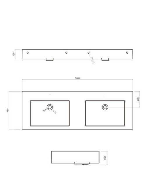 StoneArt Solid Surface Dubbele Wastafel LP4514 (zonder kraangaten)