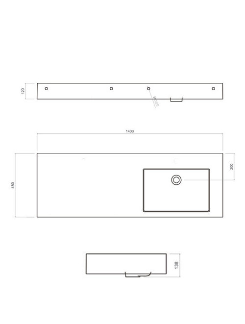 StoneArt Solid Surface Wastafel LP4514RZ (zonder kraangaten)