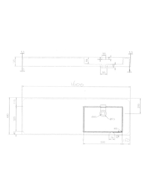 StoneArt Solid Surface wastafel LP4516ZR (zonder kraangaten)