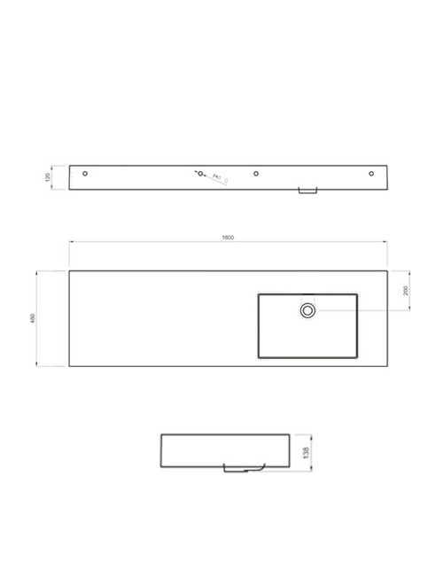 StoneArt Solid Surface wastafel LP4516ZR (zonder kraangaten)