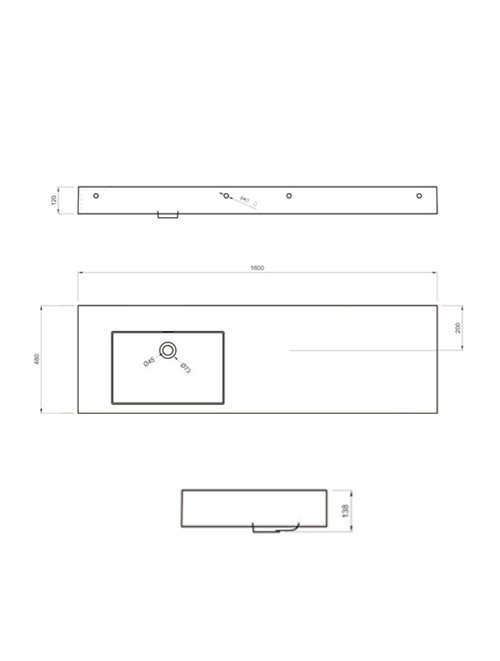 StoneArt Solid Surface wastafel LP4516ZL (zonder kraangaten)