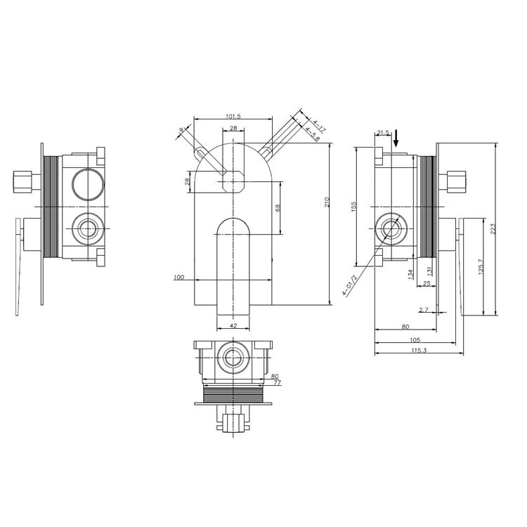 StoneArt Leoo inbouwdouche Grafiet
