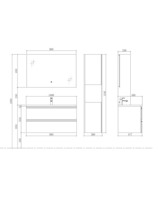 Badkamermeubel Solid Surface Monte Carlo 100 centimeter