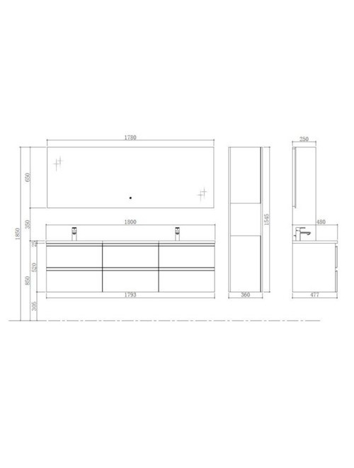 Badkamermeubel Solid Surface Monte Carlo 180 centimeter