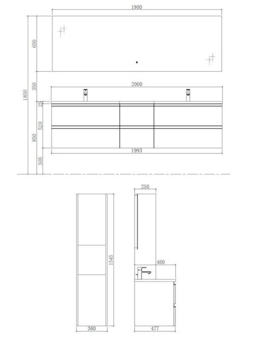 Badkamermeubel Solid Surface Monte Carlo 200 centimeter