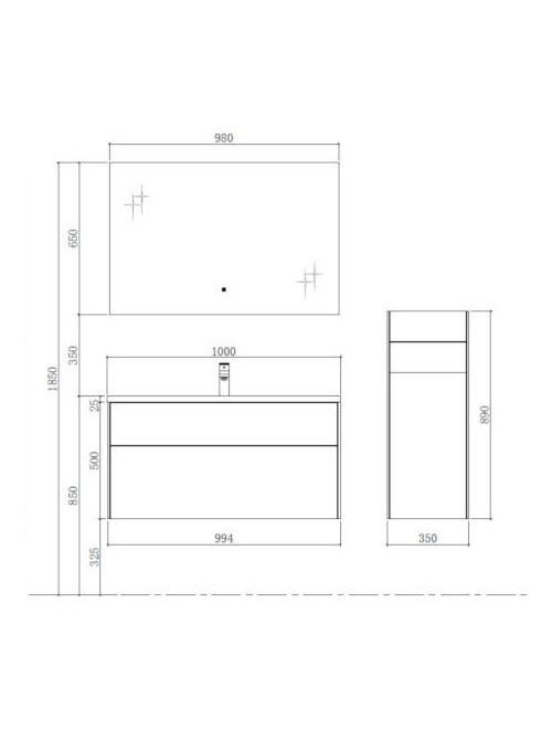 Badkamermeubel Solid Surface Venice 100 centimeter