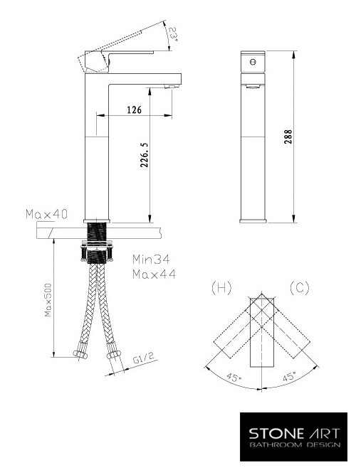 StoneArt Lecco wastafelkraan hoog Glans Chroom