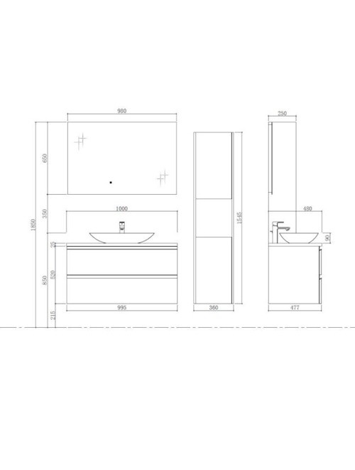 Badkamermeubel Solid Surface Monte Carlo Deluxe 100 centimeter