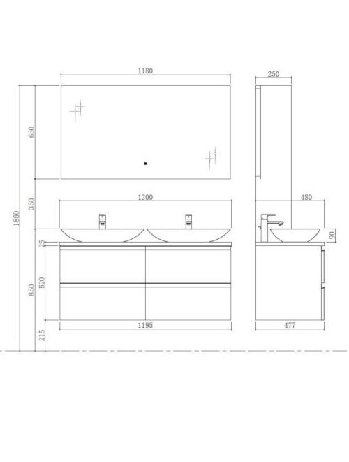 Badkamermeubel Solid Surface Monte Carlo Deluxe 120 centimeter