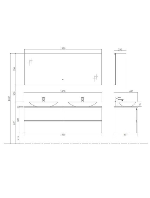 Badkamermeubel Solid Surface Monte Carlo Deluxe 160 centimeter