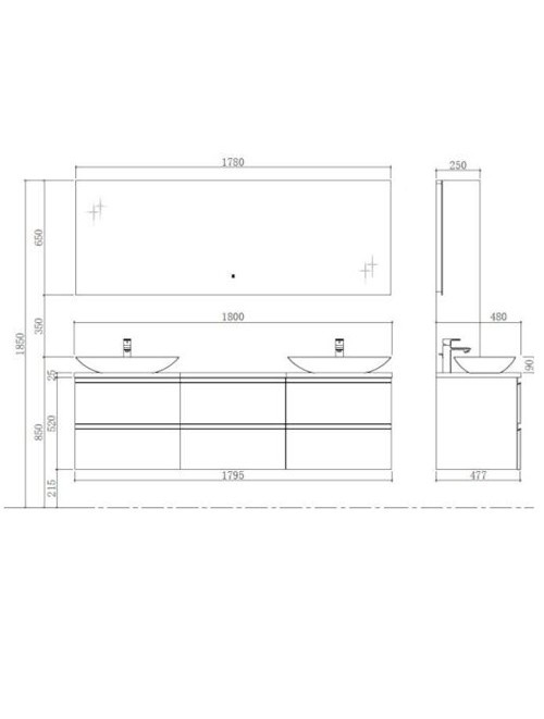Badkamermeubel Solid Surface Monte Carlo Deluxe 180 centimeter