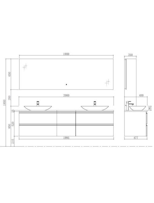 Badkamermeubel Solid Surface Monte Carlo Deluxe 200 centimeter