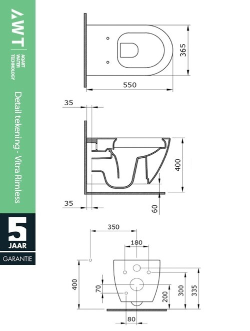 Hangtoilet Vitra Rimless Mat Zwart (inclusief softclose zitting)