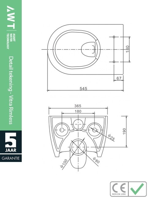 Hangtoilet Vitra Bianco Glans Wit (inclusief softclose zitting)