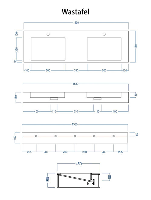 Solid Surface wastafel met stalen frame
