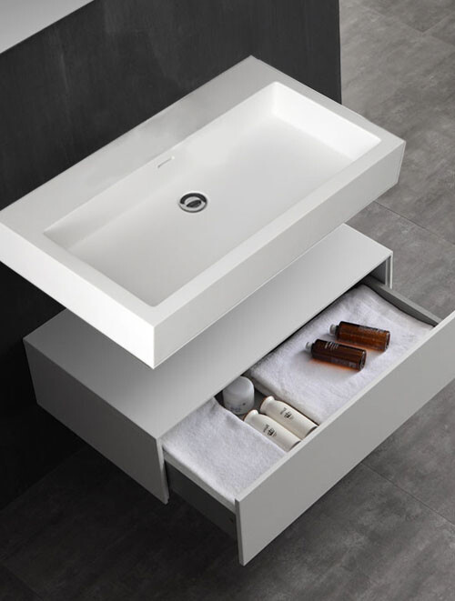 Wastafel Set LP4508 Zonder Kraangat Solid Surface 80 centimeter