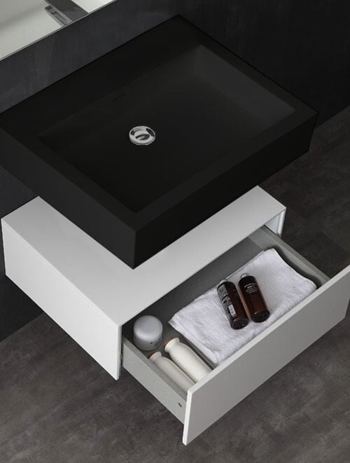 Wastafel Set LP4506 Zwart Zonder Kraangat Solid Surface 60 centimeter