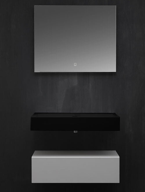 Wastafel Set LP4508 Zwart Zonder Kraangat Solid Surface 80 centimeter