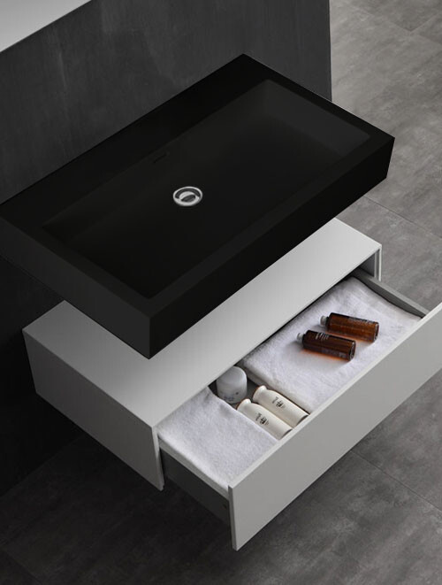 Wastafel Set LP4508 Zwart Zonder Kraangat Solid Surface 80 centimeter