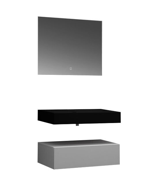 Wastafel Set LP4508 Zwart Zonder Kraangat Solid Surface 80 centimeter