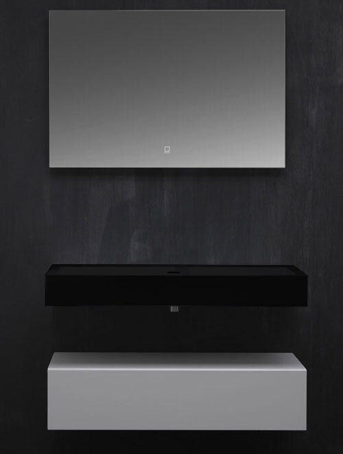 Wastafel Set LP4510 Zwart Zonder Kraangat Solid Surface 100 centimeter