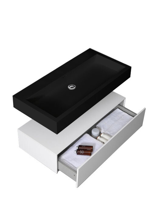 Wastafel Set LP4510 Zwart Zonder Kraangat Solid Surface 100 centimeter