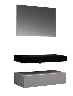 Wastafel Set LP4510 Zwart Zonder Kraangat Solid Surface 100 centimeter