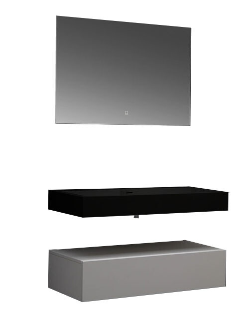 Wastafel Set LP4510 Zwart Zonder Kraangat Solid Surface 100 centimeter