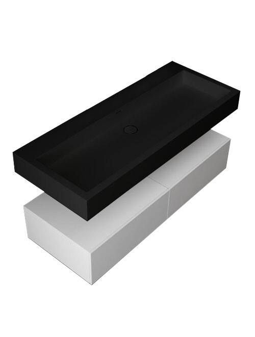 Wastafel Set LP4512 Zwart Zonder Kraangat Solid Surface 120 centimeter