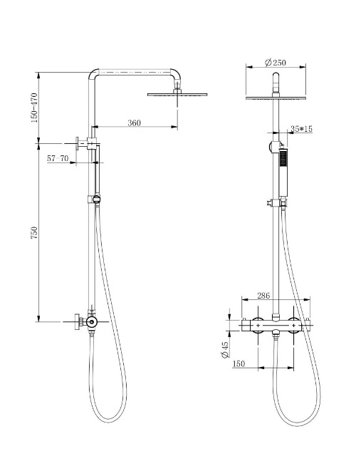 Grant II RVS 304 Opbouw Doucheset thermostatisch
