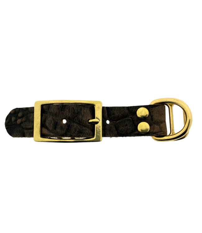 Adaptateur en cuir de buffle 25MM Croco motif Marron/Brass