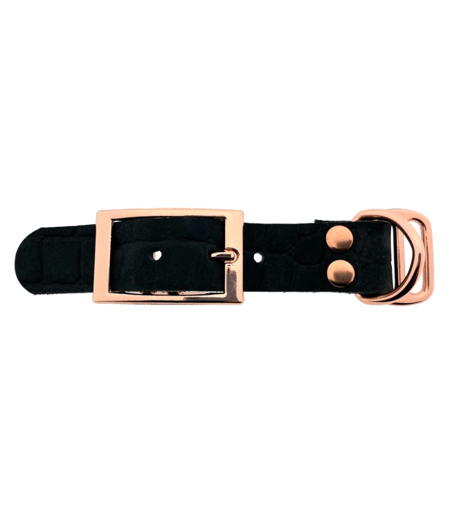 Adaptateur en cuir de buffle 25MM Croco motif Noir/Or Rose