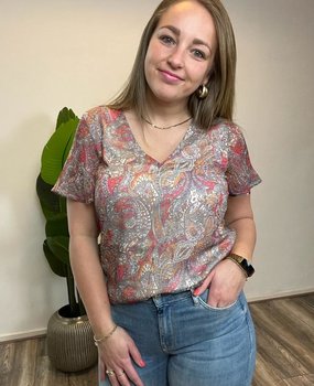 Vero Moda VMSMILLA SS V-NECK TOP WVN GA Vero Moda VMSMILLA SS V-NECK TOP WVN GA