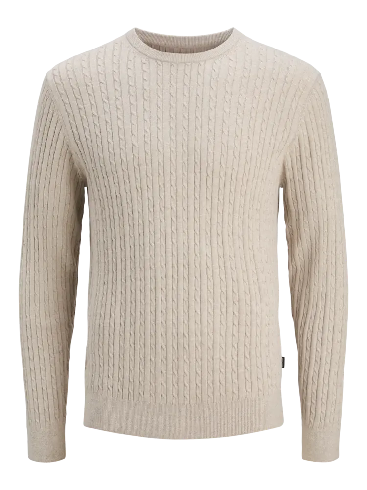 Jack en Jones JJEEMIL KNIT CABLE CREW NECK NOOS OATMEAL/MELANGE