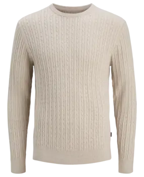Jack en Jones JJEEMIL KNIT CABLE CREW NECK NOOS OATMEAL/MELANGE Jack en Jones JJEEMIL KNIT CABLE CREW NECK NOOS OATMEAL/MELANGE