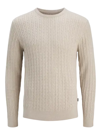 Jack en Jones JJEEMIL KNIT CABLE CREW NECK NOOS OATMEAL/MELANGE