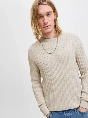 Jack en Jones JJEEMIL KNIT CABLE CREW NECK NOOS OATMEAL/MELANGE