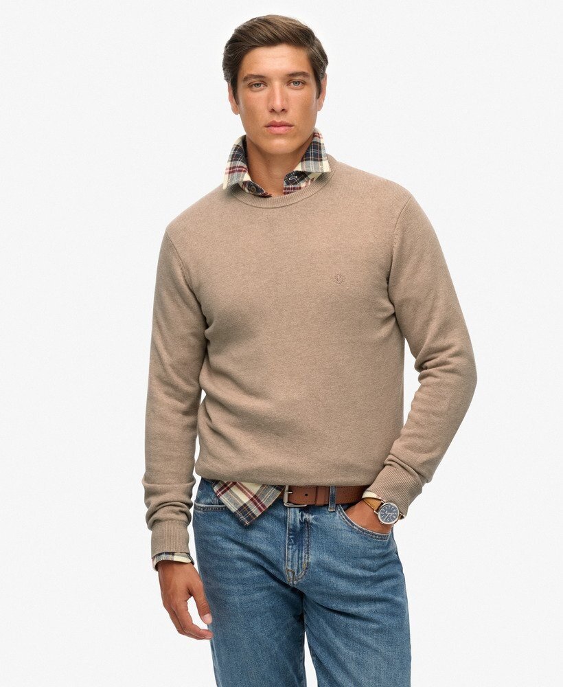 Superdry ESSENTIALS COTTON JUMPER TAUPE MARL