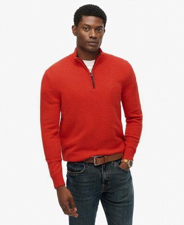 Superdry WOOL BLEND HALF ZIP JUMPER VERMILLION ORANGE MARL