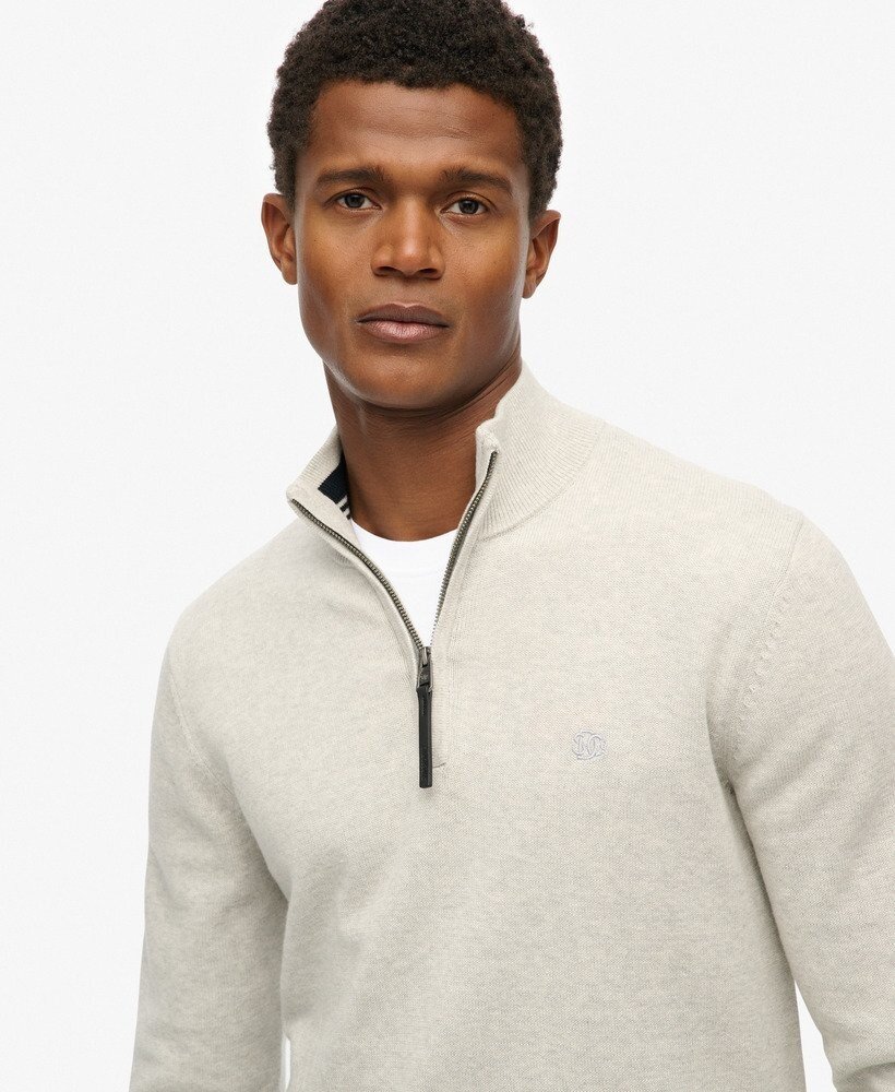 Superdry ESSENTIALS COTTON HALF ZIP LIGHTNING GREY MARL